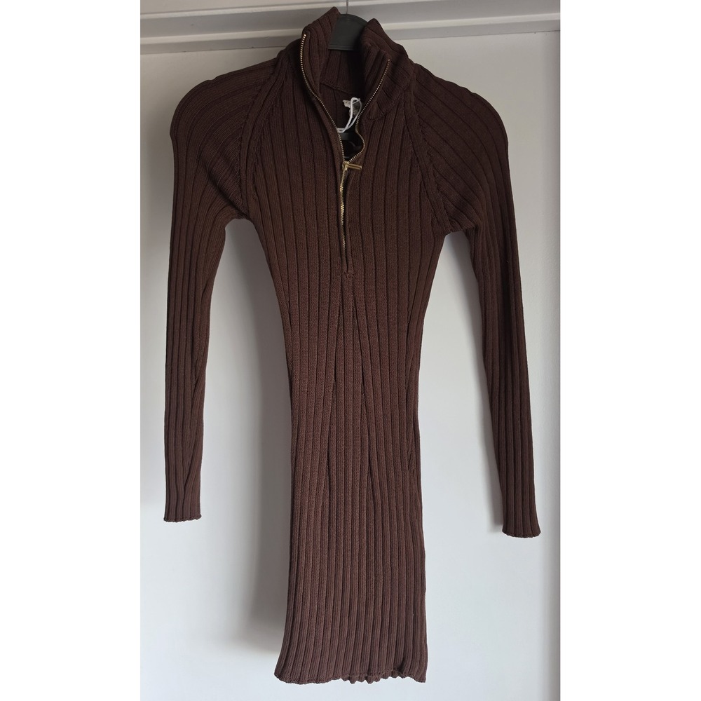 Pilcro Sweater Dress XXS Brown Ribbed Collared Long Sleeve Casual NWoT